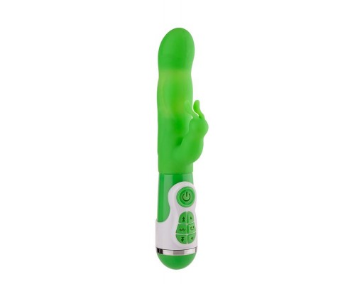 Зеленый вибратор с клиторальным стимулятором INSTYLE DUO VIBRATOR 5.5INCH - 14 см.