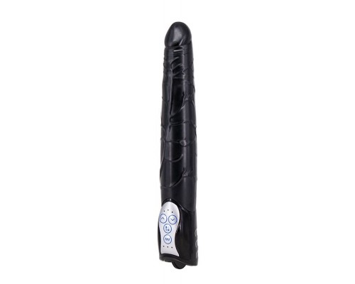 Чёрный вибромассажер Long John Realistic Thrusting Vibrator с функцией толкания - 20 см.