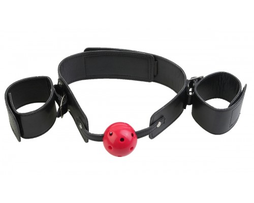 Кляп-наручники с красным шариком Breathable Ball Gag Restraint