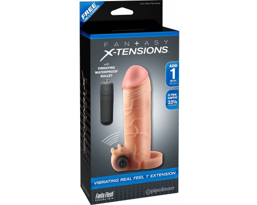 Телесная вибронасадка с кольцом  Vibrating Real Feel 1 Extension - 14 см.