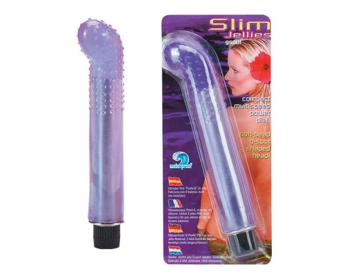 Водонепроницаемый фиолетовый массажер G-точки SLIM JELLY G-SPOT VIBRATOR - 15,2 см.