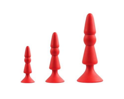 Набор из красных анальных силиконовых втулок MENZSTUFF 3-PIECE ANAL CONE SET