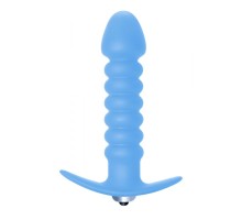 Голубая  анальная пробка с вибрацией Twisted Anal Plug - 13 см.