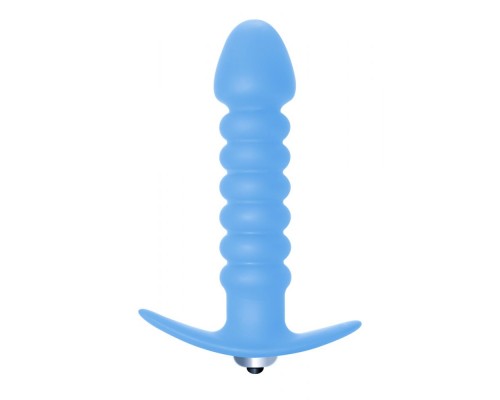 Голубая  анальная пробка с вибрацией Twisted Anal Plug - 13 см.