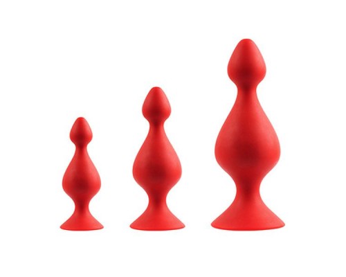 Набор из 3 красных анальных силиконовых втулок MENZSTUFF 3-PIECE ANAL PAWN SET