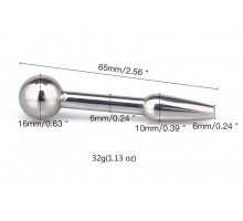 Конусовидный металлический уретральный плаг с шариком - 6,5 см.
