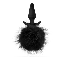 Силиконовая анальная пробка с чёрным заячьим хвостом Bunny Tail Pom Plug - 12,7 см.