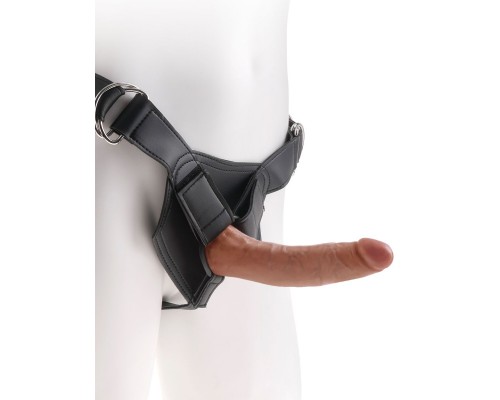 Кофейный страпон на виниловых трусиках Strap-on Harness Cock - 17,8 см.