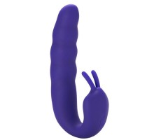 Фиолетовый вибратор Ribbed Dual Stimulator with Rolling Ball - 17 см.