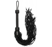 Черная многохвостая плетеная плеть Leather Barbed Wire Flogger - 77 см.