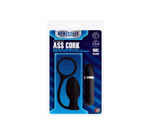 Чёрная вибровтулка MENZSTUFF ASS CORK SMALL - 7,5 см.