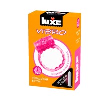 Розовое эрекционное виброкольцо Luxe VIBRO  Техасский бутон  + презерватив