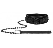 Черный широкий ошейник с поводком Luxury Collar with Leash