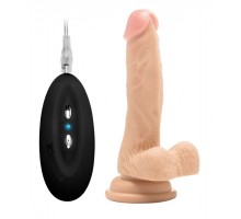 Телесный вибратор-реалистик Vibrating Realistic Cock 7  With Scrotum - 18 см.