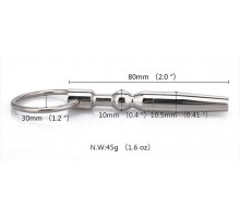Уретральный металлический стимулятор с шариком и ограничителем-кольцом