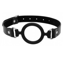 Черный кляп-кольцо с кожаными ремешками  Silicone Ring Gag with Leather Straps