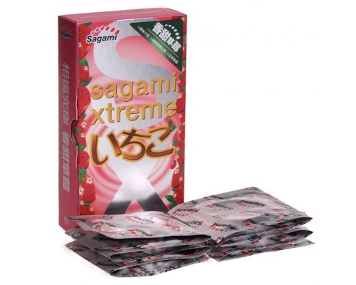 Презервативы Sagami Xtreme Strawberry c ароматом клубники - 10 шт.