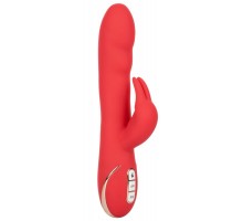 Красный вибромассажер-кролик с функцией нагрева Heated Silicone Ultra-Soft Rabbit - 21,5 см.