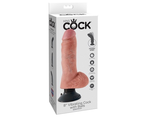 Вибромассажер со съёмной присоской 8  Vibrating Cock with Balls - 20,3 см.