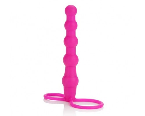 Розовая насадка для двойного проникновения Silicone Love Rider Beaded Dual Penetrator - 14,5 см.