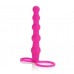 Розовая насадка для двойного проникновения Silicone Love Rider Beaded Dual Penetrator - 14,5 см.