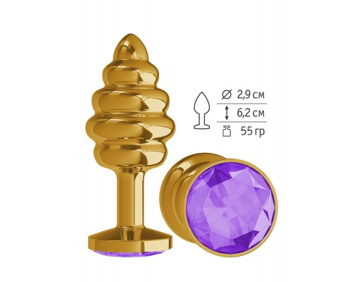 Золотистая пробка с рёбрышками и фиолетовым кристаллом - 7 см.