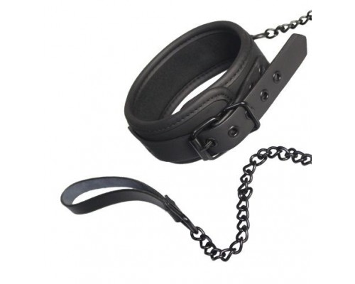 Чёрный ошейник с поводком BLAZE COLLAR AND CHAIN BLACK