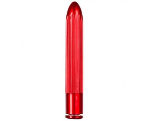 Красный классический вибратор с ребрышками METALLIX BELICOSO RIBBED VIBRATOR - 11,5 см.