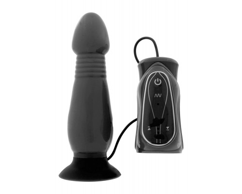 Чёрный анальный стимулятор с вибрацией THRUSTING BUTT PLUG - 14,5 см.