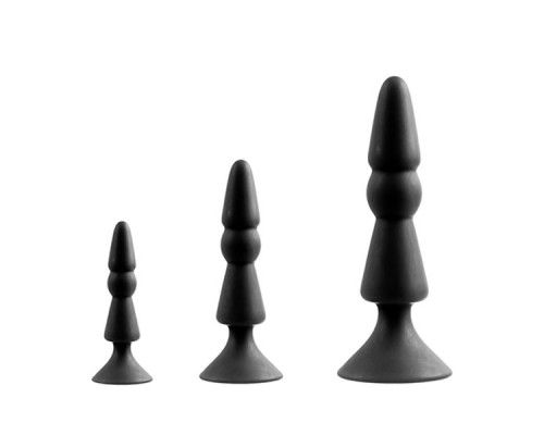 Набор из черных анальных силиконовых втулок MENZSTUFF 3-PIECE ANAL CONE SET