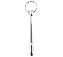 Серебристый уретральный стимулятор Sinner Solid Metal Dilator with Pull-out-ring - 14,5 см.