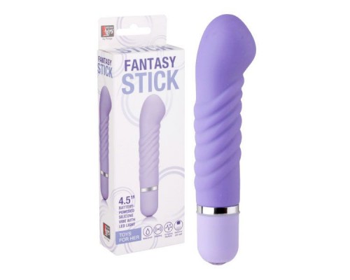 Фиолетовый мини-вибратор с увеличенной головкой и рёбрами NEON FANTASY STICK PURPLE - 11 см.