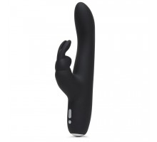 Черный вибратор с клиторальным отростком Greedy Girl Slimline Rabbit Vibrator - 22,8 см.