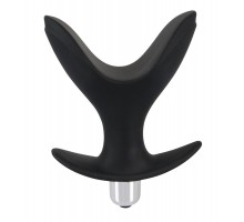 Чёрная анальная V-образная пробка Black Velvets Vibrating Anchor Plug с вибрацией - 10,3 см.