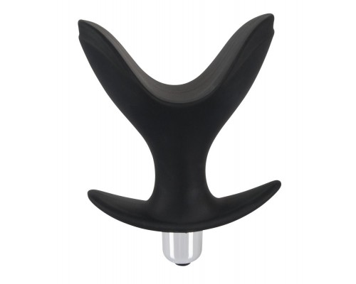 Чёрная анальная V-образная пробка Black Velvets Vibrating Anchor Plug с вибрацией - 10,3 см.