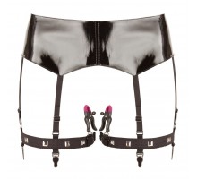 Черная сбруя на бедра с зажимами для половых губ Suspender Belt with Clamps