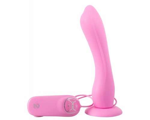 Розовый вибратор на основании-присоске Silicone Rose Vibe - 19 см.