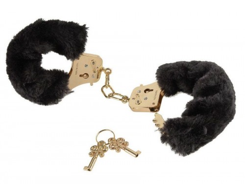 Наручники с чёрной меховой опушкой GOLD DELUXE FURRY CUFFS 