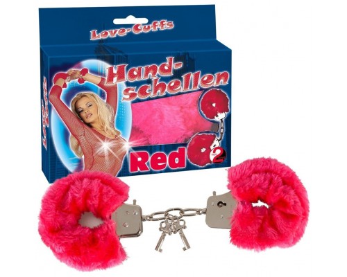 Малиновые меховые наручники Love Cuffs Red