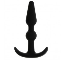 Чёрный массажер для анальной стимуляции T-SHAPE SILICONE BUTT PLUG BLACK - 8,9 см.