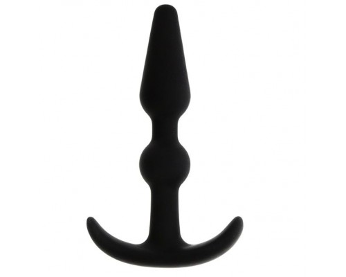 Чёрный массажер для анальной стимуляции T-SHAPE SILICONE BUTT PLUG BLACK - 8,9 см.