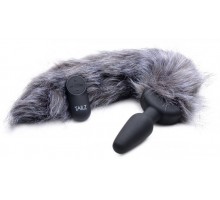 Черная анальная вибропробка с серым лисьим хвостом Grey Fox Tail Vibrating Anal Plug