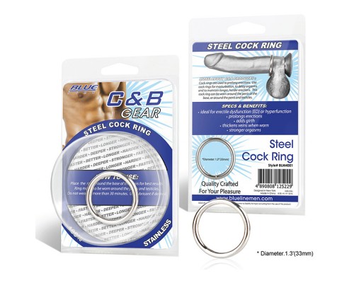 Стальное эрекционное кольцо STEEL COCK RING - 3.5 см.