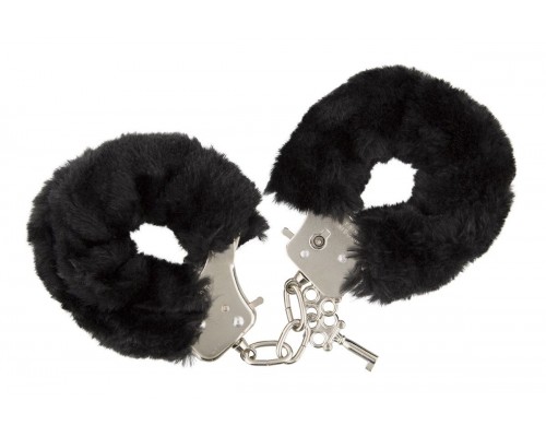 Чёрные меховые наручники с ключиками Furry Handcuffs