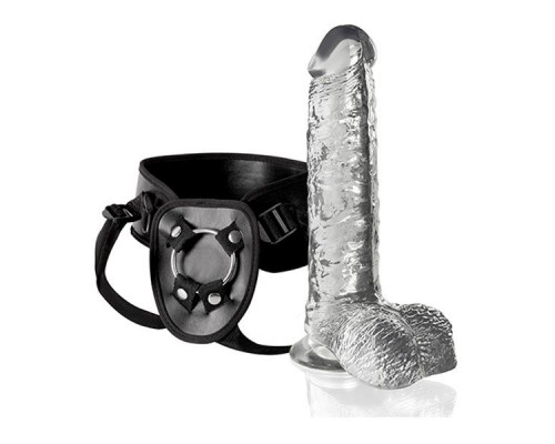 Прозрачный фаллоимитатор с креплением на поясе кольцом INVISIBLE HUNTER 7INCH DONG AND HARNESS - 17,8 см.