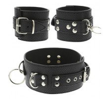 Черный ошейник с манжетами для рук COLLAR   CUFF SET