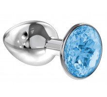 Малая серебристая анальная пробка Diamond Light blue Sparkle Small с голубым кристаллом - 7 см.